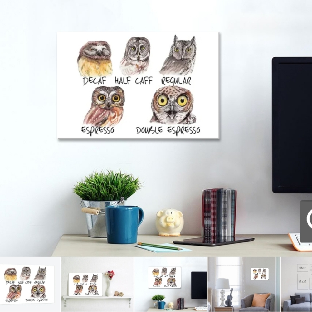 NEW iCanvas 12x18 Owl Caffeine Meter Canvas Print
